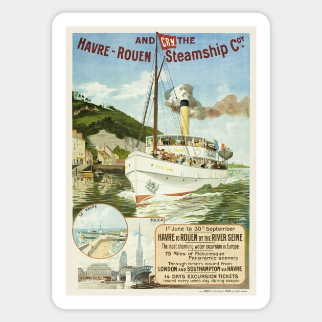 Havre-Rouen Steamship Coy. Vintage Poster 1895 Sticker by vintagetreasure